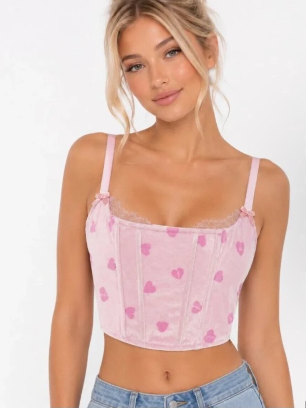 SKIMS Velvet Lace Heartbreaker Corset Top Cherry Blossom Pink Size Large NWT